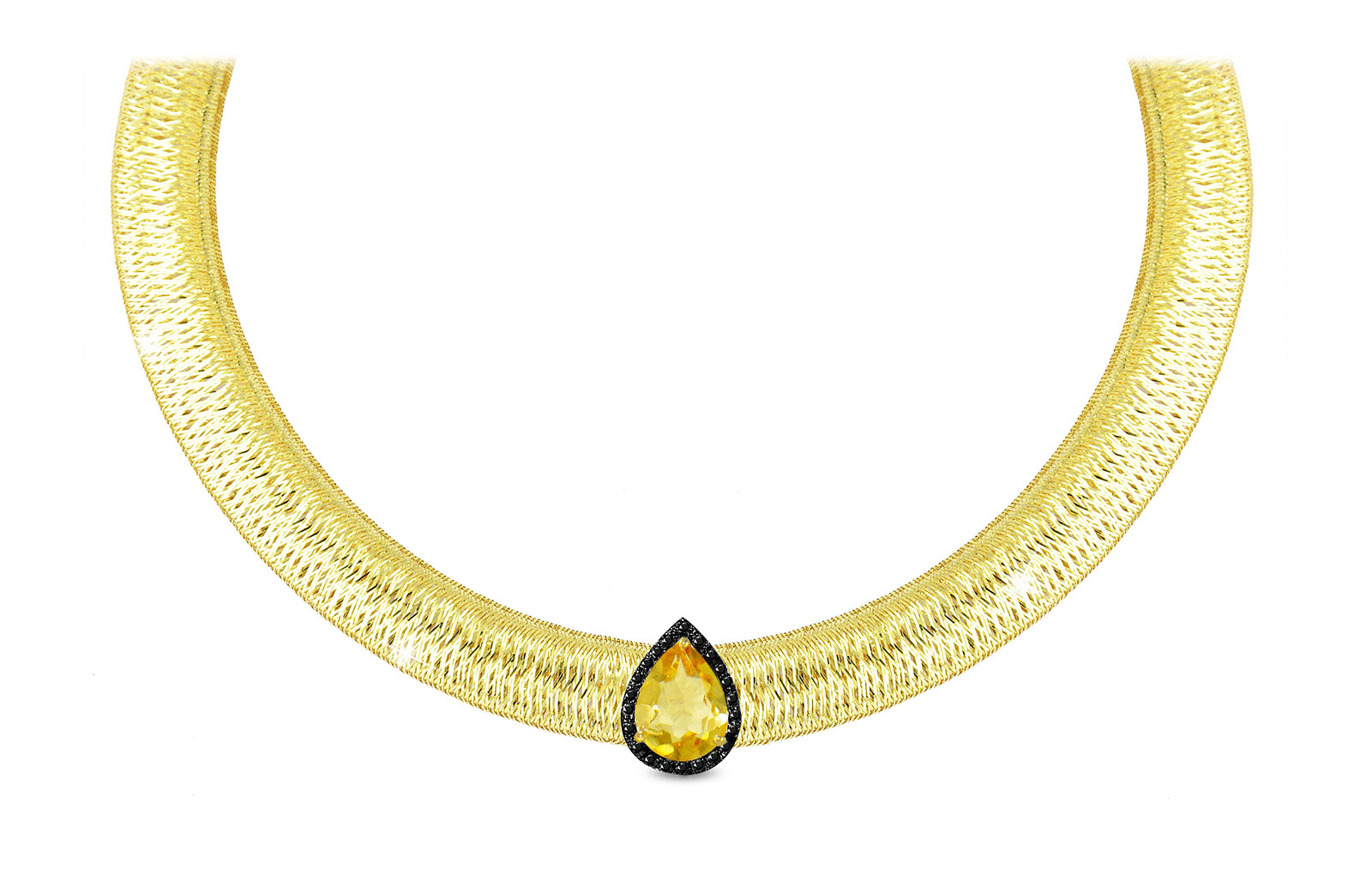 Vera Perla 18K Gold 0.12ct  Black Diamonds, Citrine  Necklace